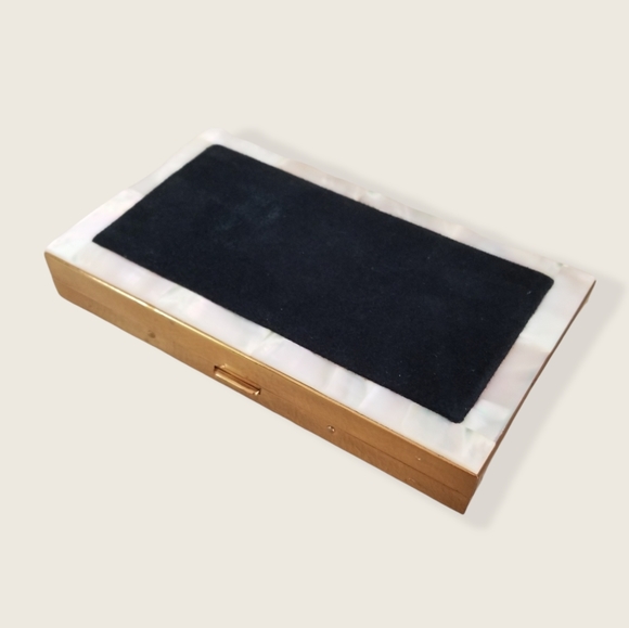 Vintage Mid Century Suede Mother of Pearl Make Up Case Clutch Compact Duo - Picture 14 of 14